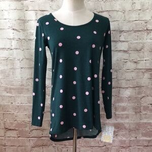 LuLaRoe Lynnae Top XXS Hunter Green Pink Polka Dot